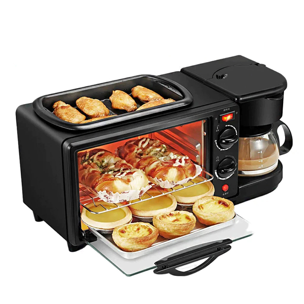 Mini Horno 3 en 1: horno, parrilla y cafetera en un solo aparato compacto