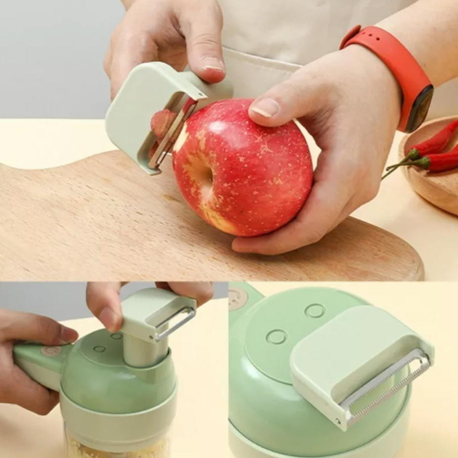 🥕 PowerMax 4X – Tu Nuevo Aliado en la Cocina 🔪 Corta, Pica, Pela y Limpia… ¡Todo con Solo un Botón!